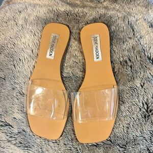 Steve Madden Clear Strap Tan Slide Sandals